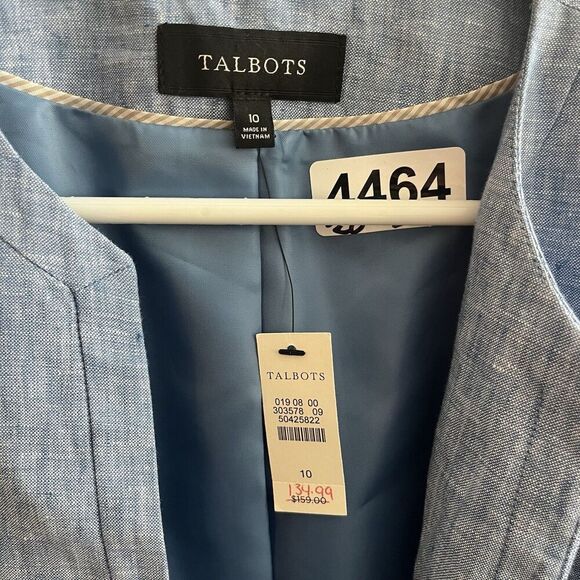 TALBOTS Blue Linen Blazer Chambray 10 Womens Suit Jacket Career Spring Pastel - Picture 5 of 5